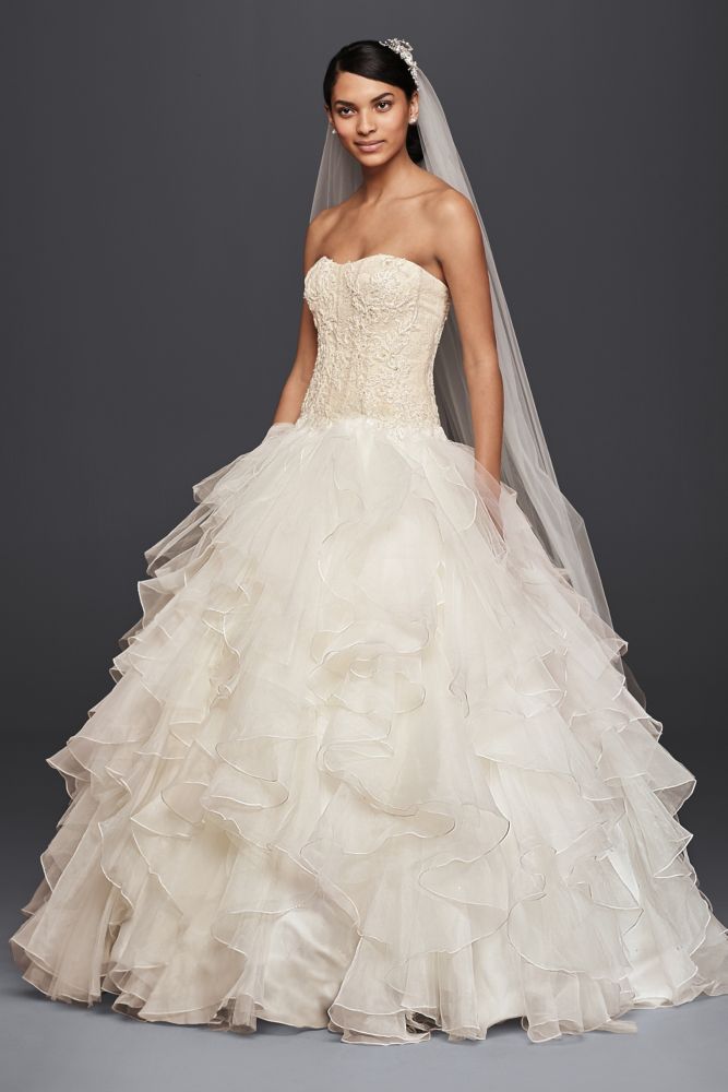 Oleg Cassini Strapless Ball Gown Wedding Dress With Organza Ruffle Skirt Styl Ebay 8202